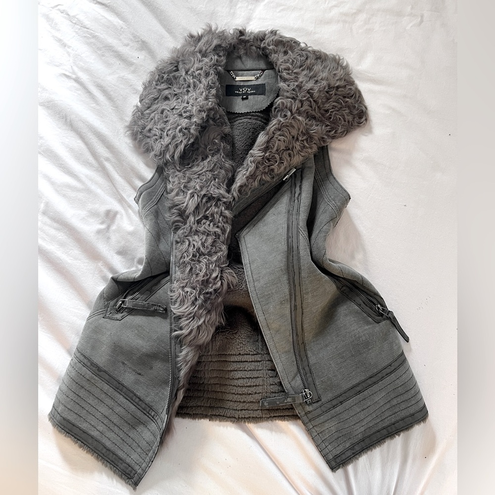 Cozy Grey Faux Fur-Lined leather Vest